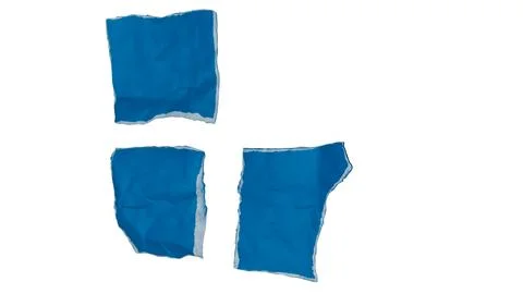 Three pieces of blue torn paper with crumpled effect and white jagged margins Stock Photos