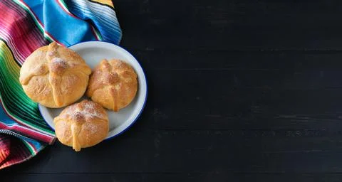 Three pieces of bread. Day of the dead. Mexican holiday. Stock Photos