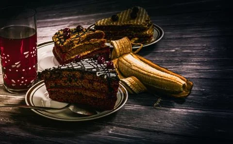 Three pieces of cake for breakfast Stock Photos