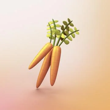 Three pieces of carrot vegetable - stylized 3d CGI icon object Stock Illustration