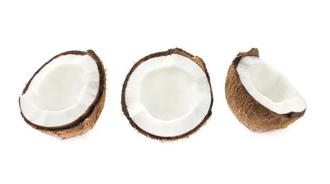 Three pieces of coconut isolated Stock Photos
