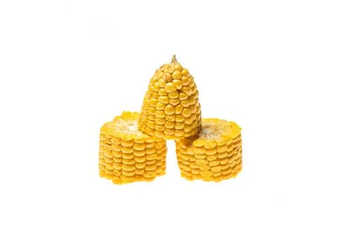 Three pieces of corn cobs isolated on white background. Stock Photos