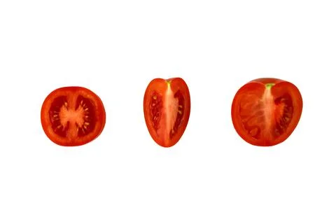 Three pieces of red tomato Stock Photos