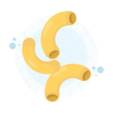 Three pieces of yellow macaroni pasta isolated on white background Stock Illustration