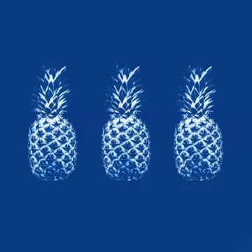 Three pineapples in monochrome on a blue background. Concept abstraction, sur Stock Photos
