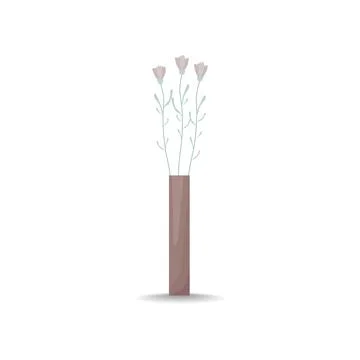 Three pink carnations in a boho style vase. Bouquet of flowers in pastel colors Illustrazione stock