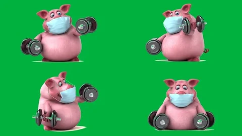 Three pink cartoon 2d character cats with wheels on green screen chroma. Stock Footage 310122707