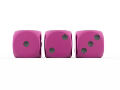 Three pink dices rendered on white background Stock Illustration