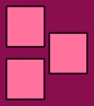 Three pink squares with dark borders on maroon background, Geometric pink s.. Ilustração Stock