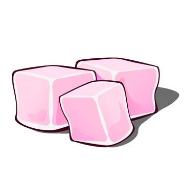 Three pink sweet edible cube isolated on a white background. Vector cartoon Stock Illustration