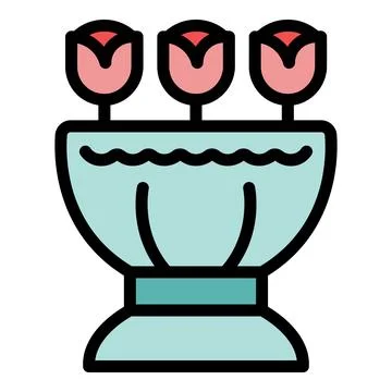 Three pink tulips growing in elegant light blue vase Stock Illustration