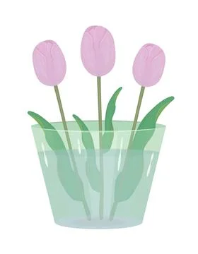 Three pink tulips in vase Stock Illustration