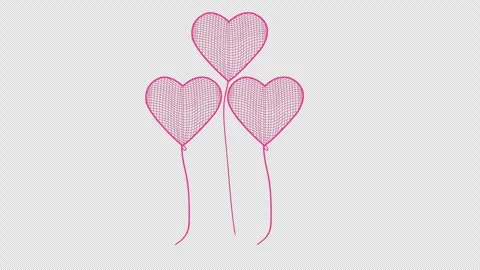 Three pink wireframe mesh heart balloons floating on black background for V.. Stock Footage 324071062