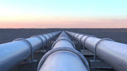 Three pipelines at Sunset Animation Stock Footage