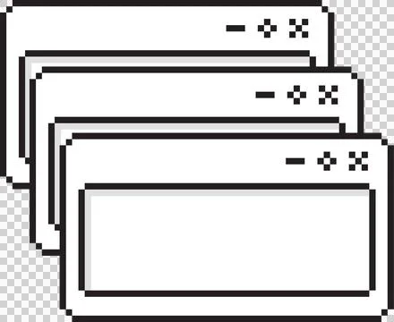 Three pixel art GUI frames are overlapping diagonally with control icons on Stock Illustration