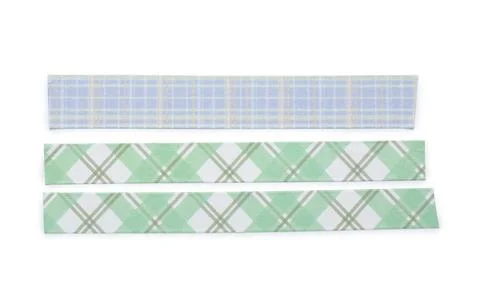 Three plaid patterned washi tapes with blue and green designs for crafting an Stock Photos