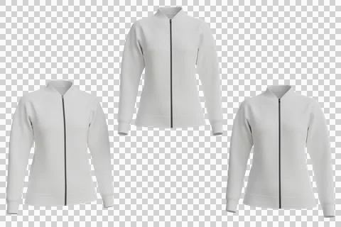 Three plain white zip-up jackets Illustrazione stock