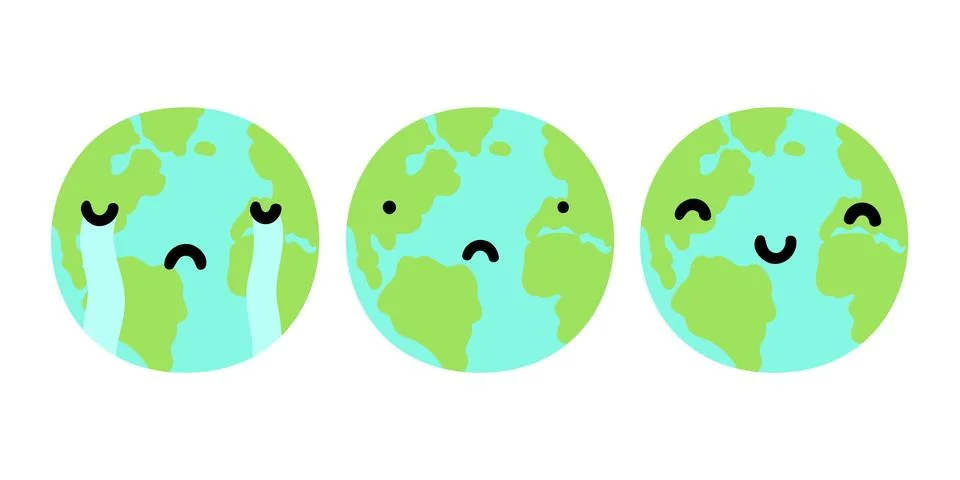 Three planets Earth with different faces. Stock Illustration