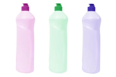 Three plastic bottle for detergent cleaning agen iIsolated on white backgro.. Stock-Fotos