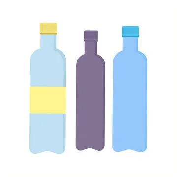 Three plastic bottles of different colors on a white background Stock Illustration