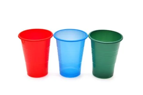 Three plastic cups isolated on the white Stock Photos