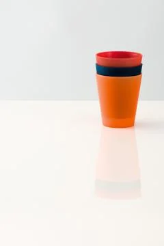 Three plastic cups, stacked Stock Photos
