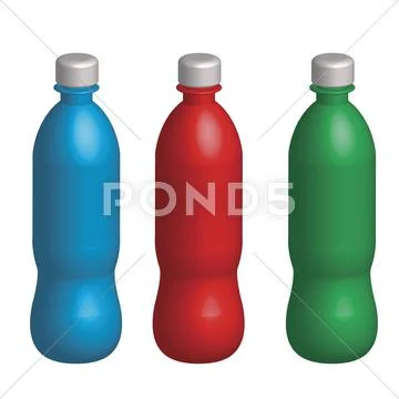 Three plastic varicoloured bottles Stock Illustration