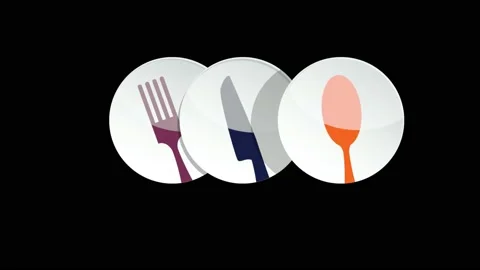 Three plates, with cutlery. Concept of cooking and restaurant. Animated illus Stock Footage 156013696