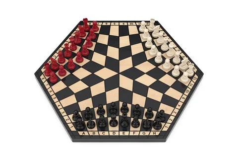 Three Players Hexagonal Chessboard with Chess. 3d Rendering Stock Illustration
