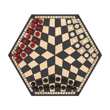 Three Players Hexagonal Chessboard with Chess. 3d Rendering Stock Illustration