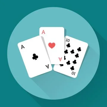 Three Playing Cards. Long shadow vector icon Illustrazione stock