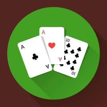Three Playing Cards. Long shadow vector icon Stock-Illustration
