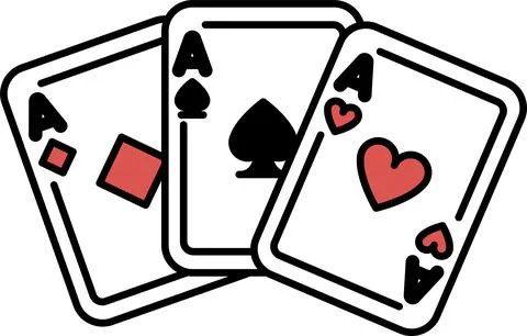 Three playing cards with the top card being a Ace, the middle card being a .. Stock Illustration