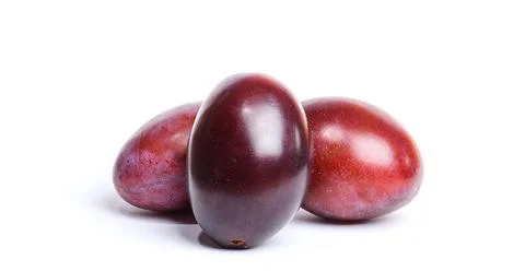 Three plums on a white background Foto stock