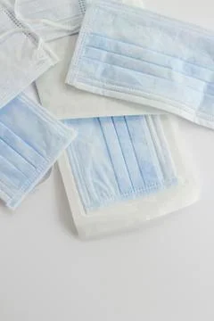 Three ply structure,single use hygenic face mask on white Stock Photos