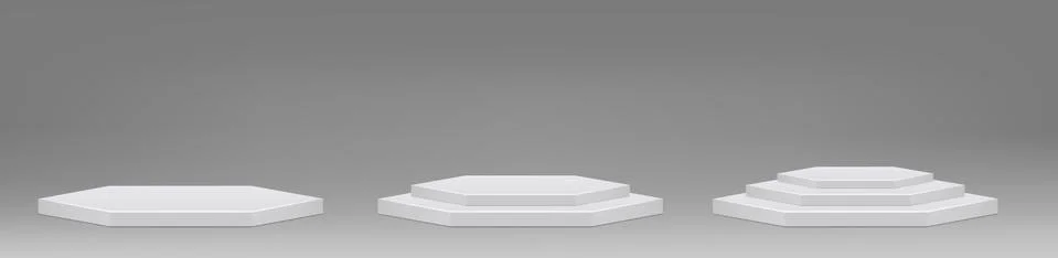 Three podium. White platform or backdrop with empty space for display. Stock Illustration
