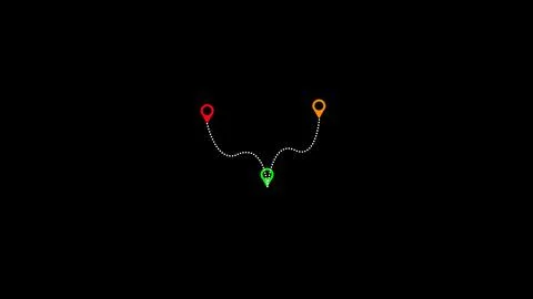 Three point navigation map showing path merger with colorful red orange and.. Stock Illustration
