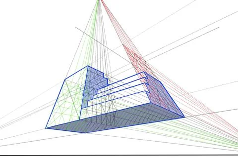 Three point perspective. Visual material for art students. Stock Illustration