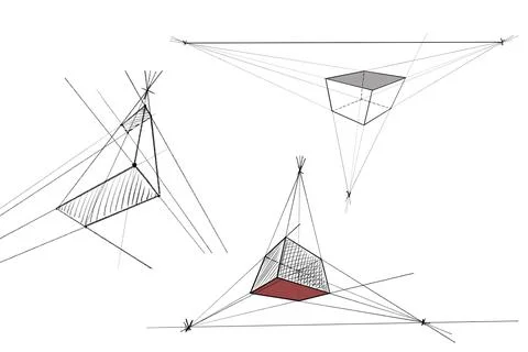 Three point perspective. Visual material for art students. Stock Illustration