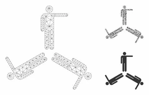 Three Pointing Men Vector Mesh Network Model and Triangle Mosaic Icon Stock Illustration