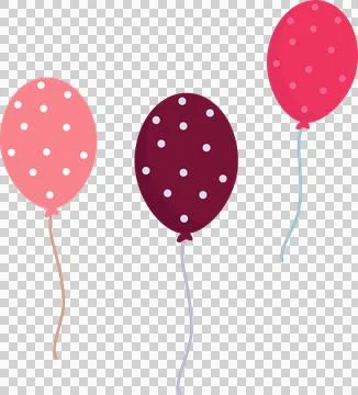 Three polka dot balloons are floating on transparent background in flat vector Stock Illustration