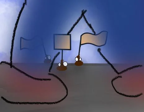 Three poop protesting on the road Stock Illustration