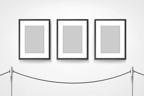Three portrait frames in white interior. 3d vector mockup Stock Illustration