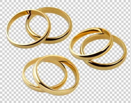 Three position of a pair of Old wedding rings isolated on white Stock Photos