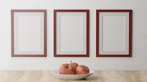 Three poster mockup, silver/gray wooden frame. 3D rendering 库存插图
