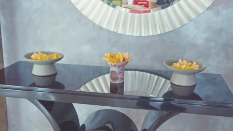 Three Pot of Flowers In The Table Stock Footage 162111863