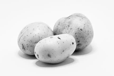 Three potatoes on a white background, a simple still life capturing their nat Stock Photos