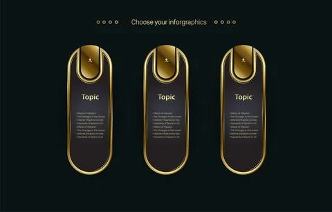 Three premium Buttons shape template on dark background, golden premium chart Stock-Illustration