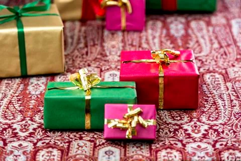 Three presents standing out Stock Photos