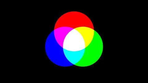 Three primary colors of light mixing on black background Stock Illustration